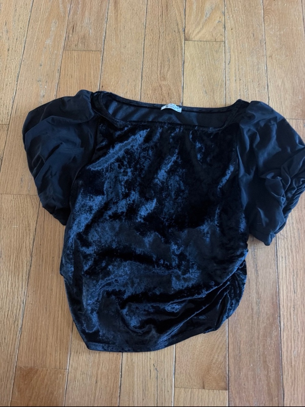 Free people Black Velvet Puff-Sleeve Women's Top